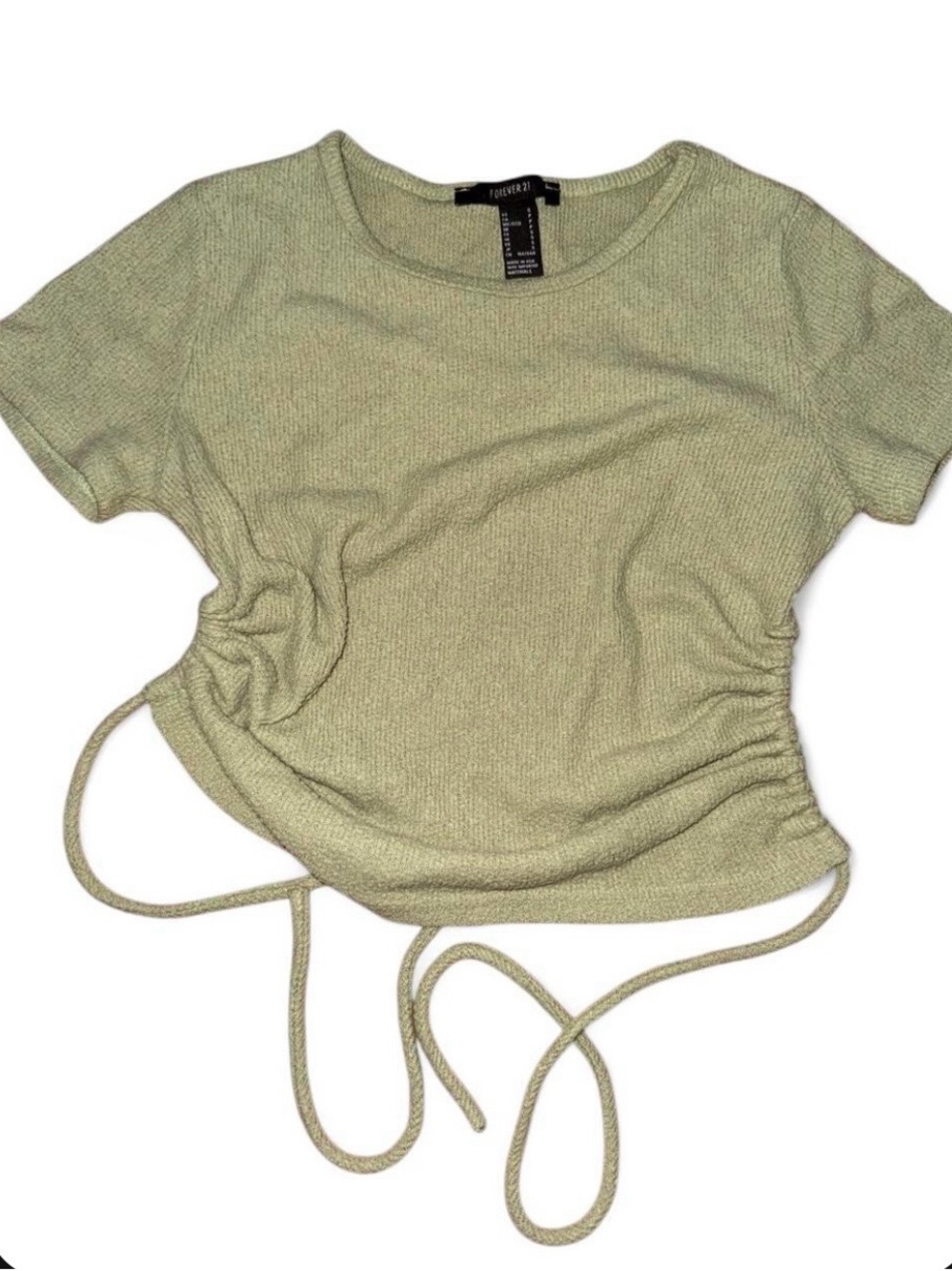 Forever 21 Sage Green Ruched Side Tie Crop Top